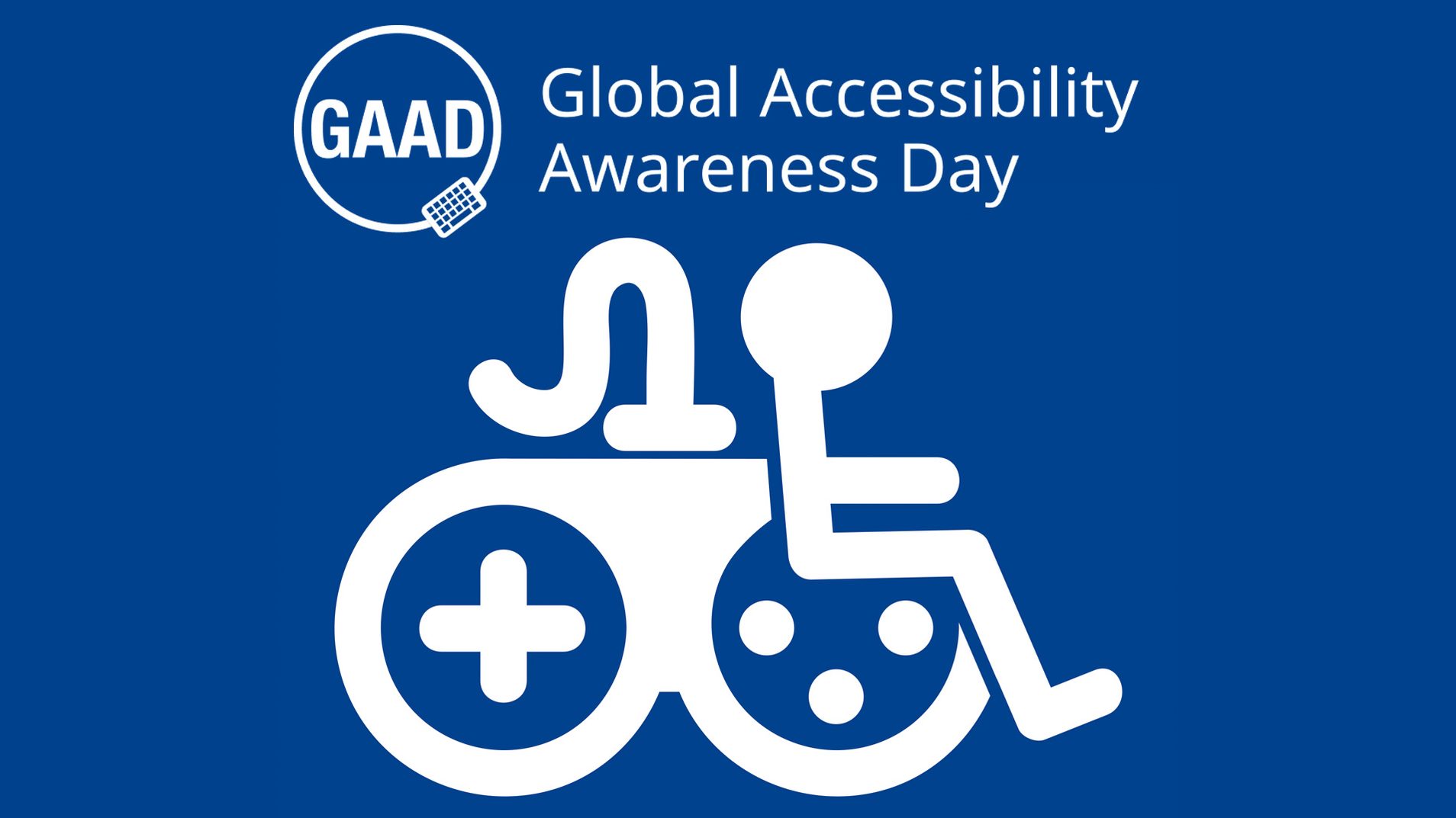 Global Accessibility Awareness Day logo above a controller that is also visually edited to look like a wheelchair on the right side