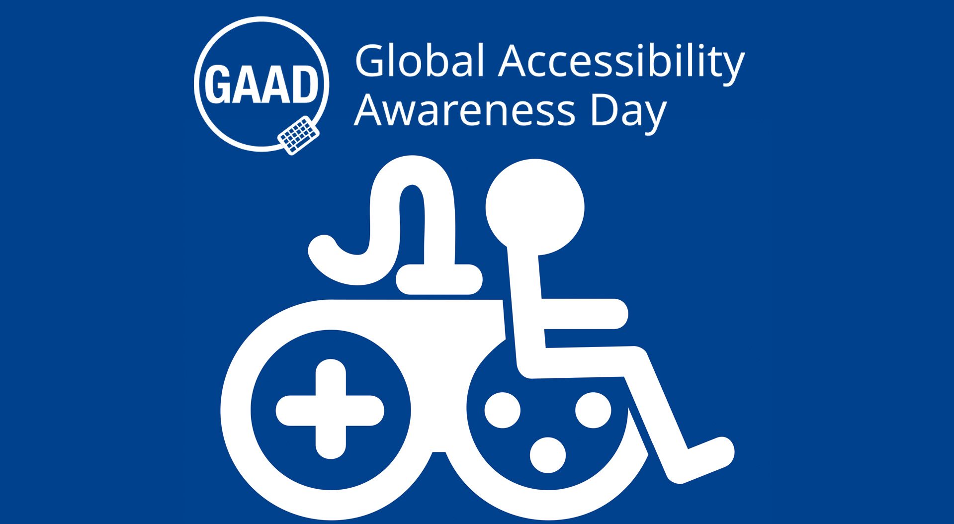 Global Accessibility Awareness Day logo above a controller that is also visually edited to look like a wheelchair on the right side