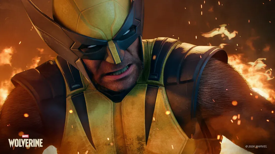 Wolverine snarling amidst fire and embers in official art from Marvel's Wolverine.
