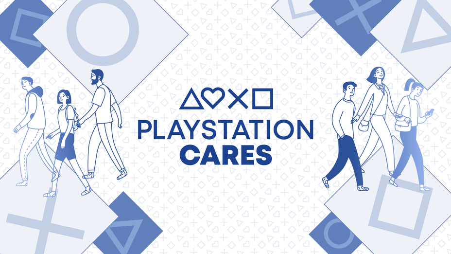 白とブルーの背景にPlayStation Caresのロゴ