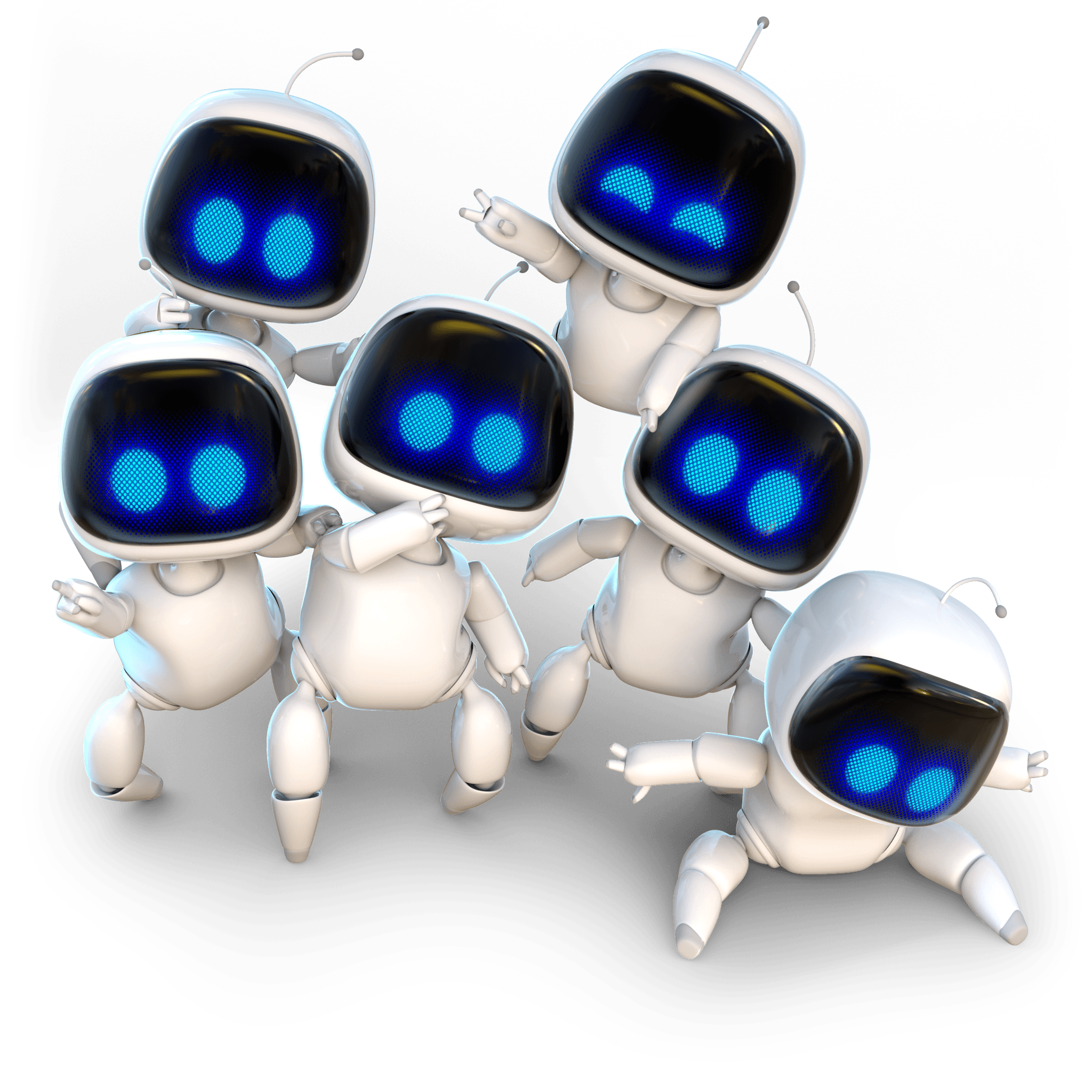 ポーズをとる6体のアストロボットたち