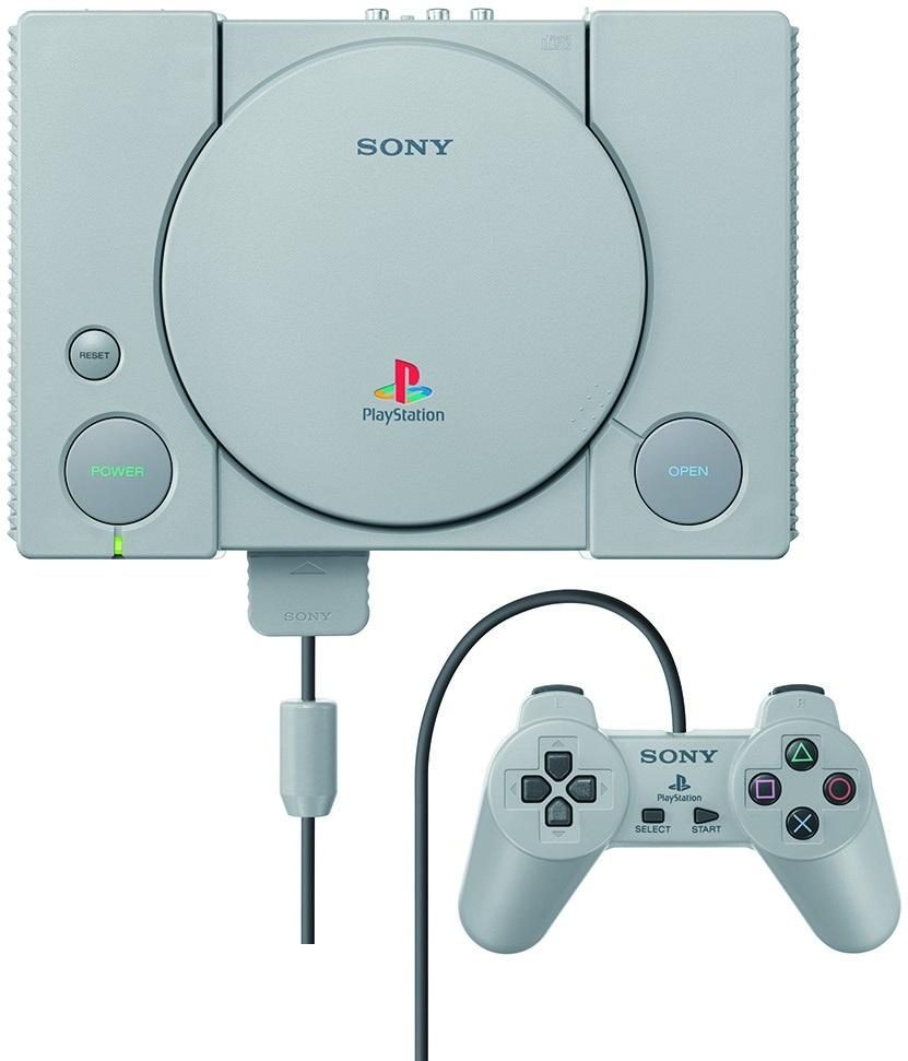 初代PlayStationのコンソールとコントローラーの写真