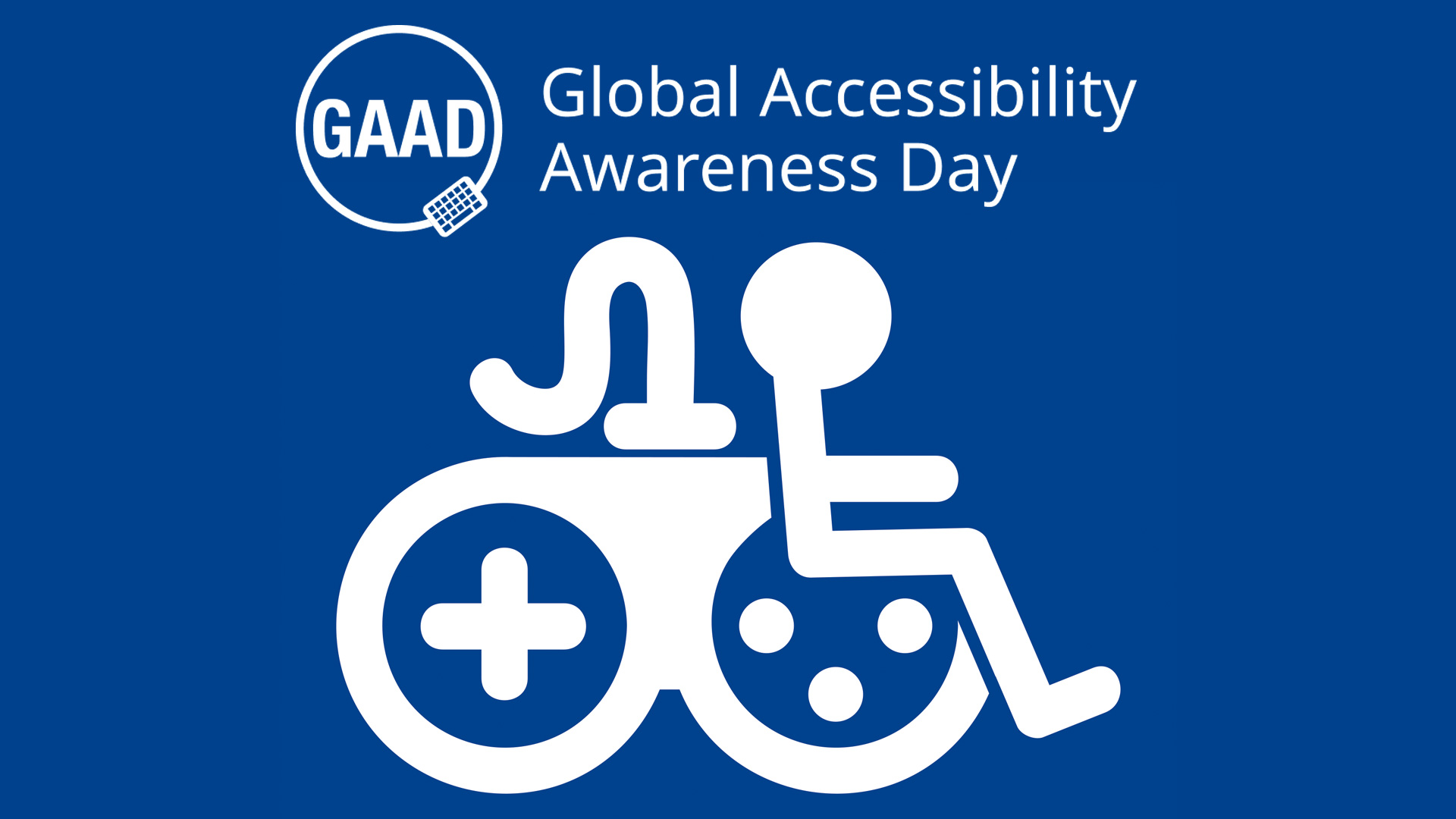 Global Accessibility Awareness Day logo above a controller that is also visually edited to look like a wheelchair on the right side